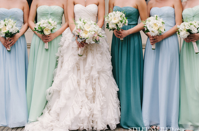 bridal parties with different dresses