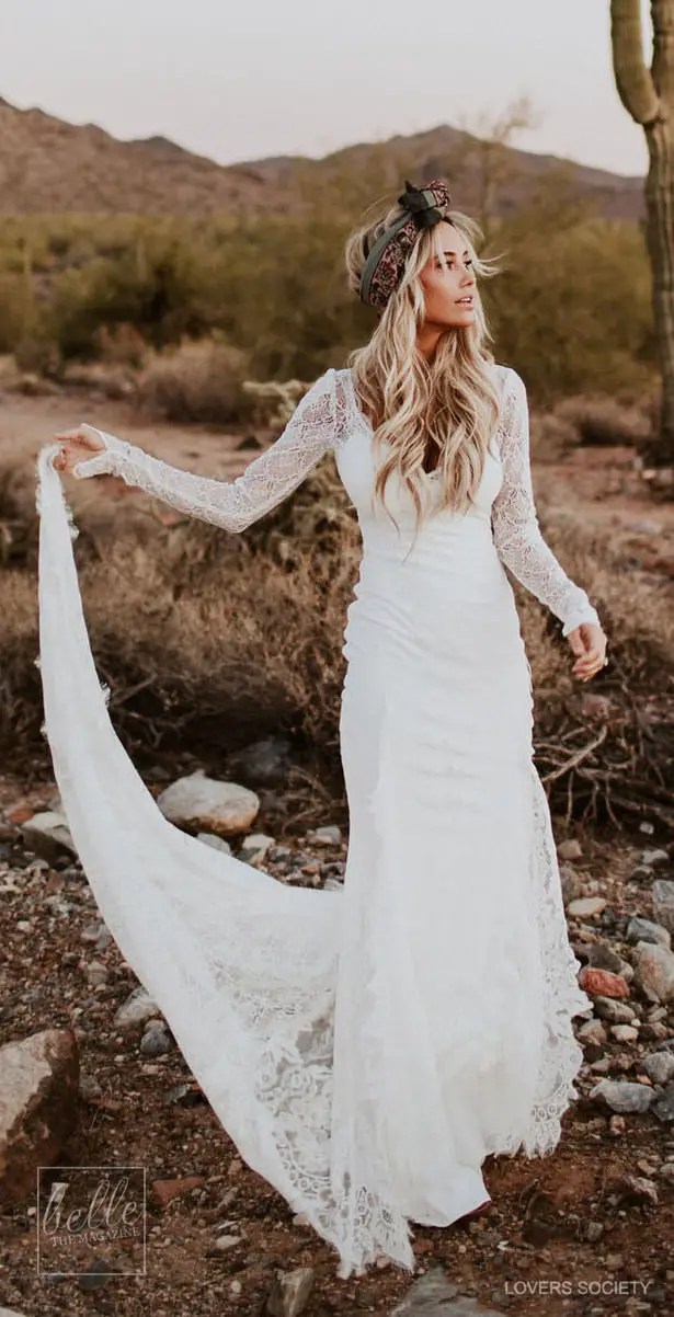 Long sleeve lace outlet rustic wedding dress