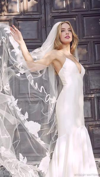 Watters Glimpse Long-Sleeve Off-The-Shoulder Corset Wedding Gown