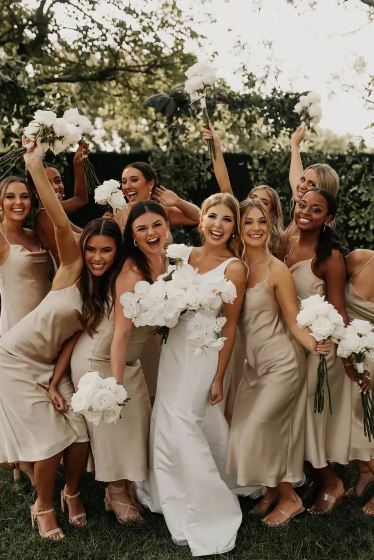 Bridesmaid Dresses, Colors and Combinations - FashionActivation | Tea  length bridesmaid dresses, Champagne bridesmaid dresses, Simple bridesmaid  dresses