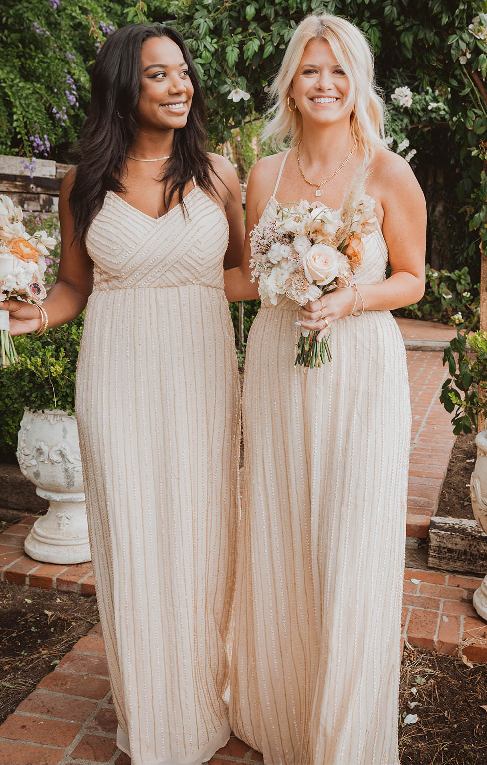 Champagne and Blush Wedding Dress Bridesmaids