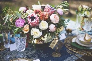 Bohemian romance wedding inspiration centerpiece -Cassandra Farley Photography