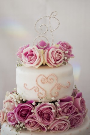 Wedding Cake with pink roses