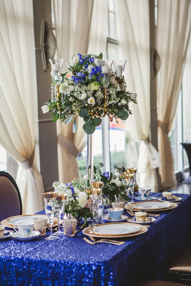 Royal Blue and Gold Wedding Tablescape