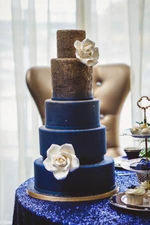 Royal Blue and Gold Wedding Cake