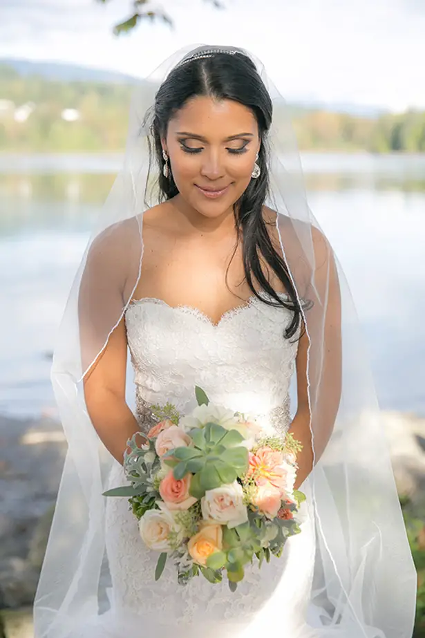 bride and succulent bouquet