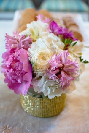 Pink and gold centerpiece - Will Pursell Photography