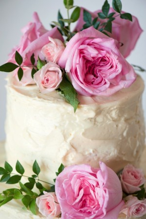 Pink Roses Wedding Cake ~~ Jill Lauren Photography
