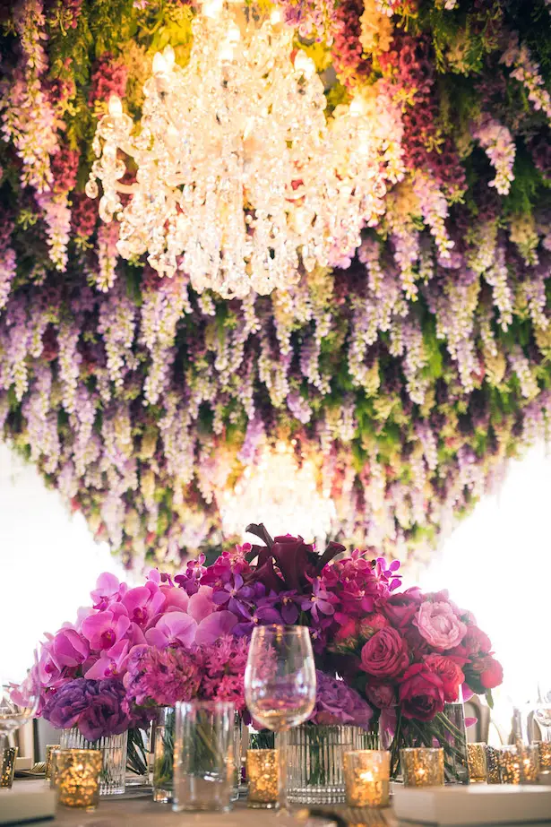 Hanging flowers and chandeliers