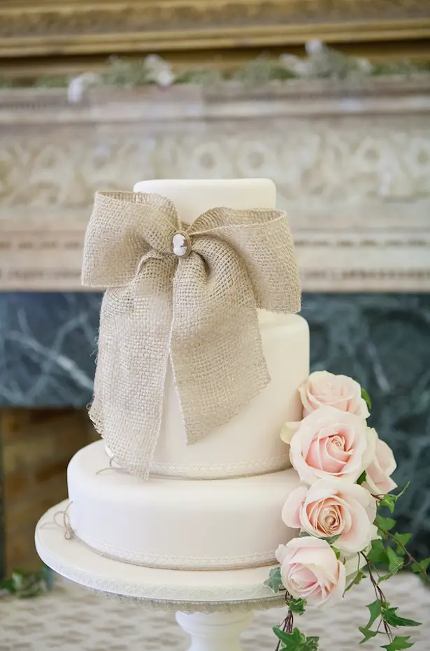 Wedding Cake with Burlap ~ Steven Hanna Photography