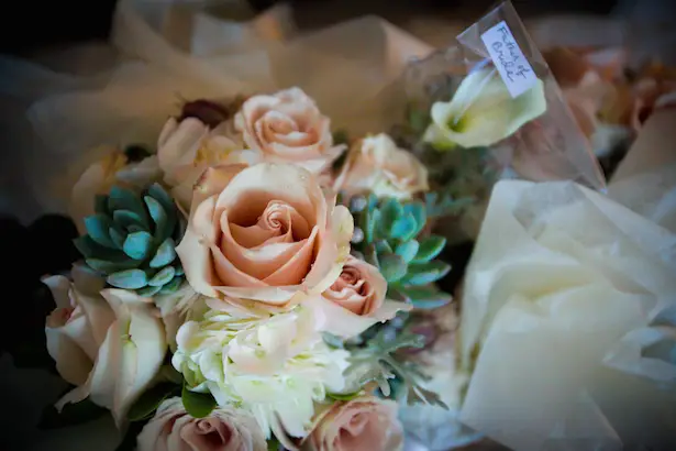 Peach Roses and Succulents Wedding Bouquet - Matthew J. Wagner Fine Photography