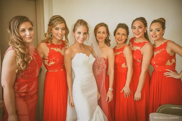 Red Lace Bridesmaid Dresses - - Occasio Productions #BTMVendor and Monica Lozano Photography
