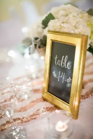 Table Number: Mint and Gold Sequins #Wedding Tablescape - Caroline Ross Photography
