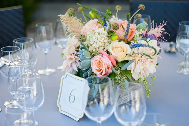 Wedding Centerpiece and table number - CathyStancilPhotography