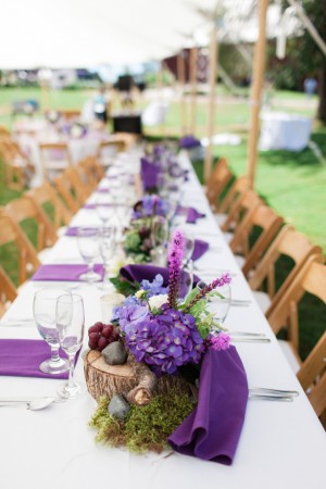 purple wedding table setup - Dan and Melissa