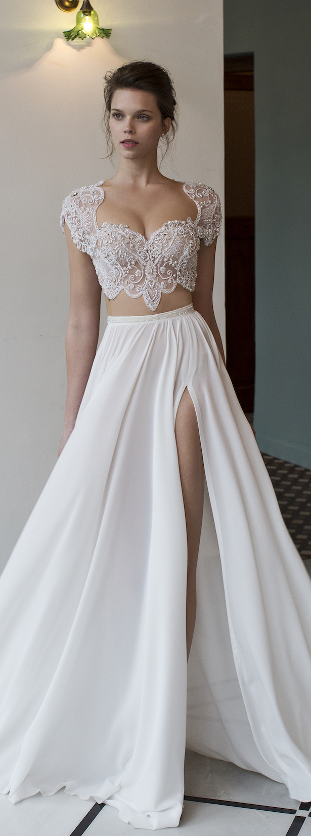 2 piece white wedding dress