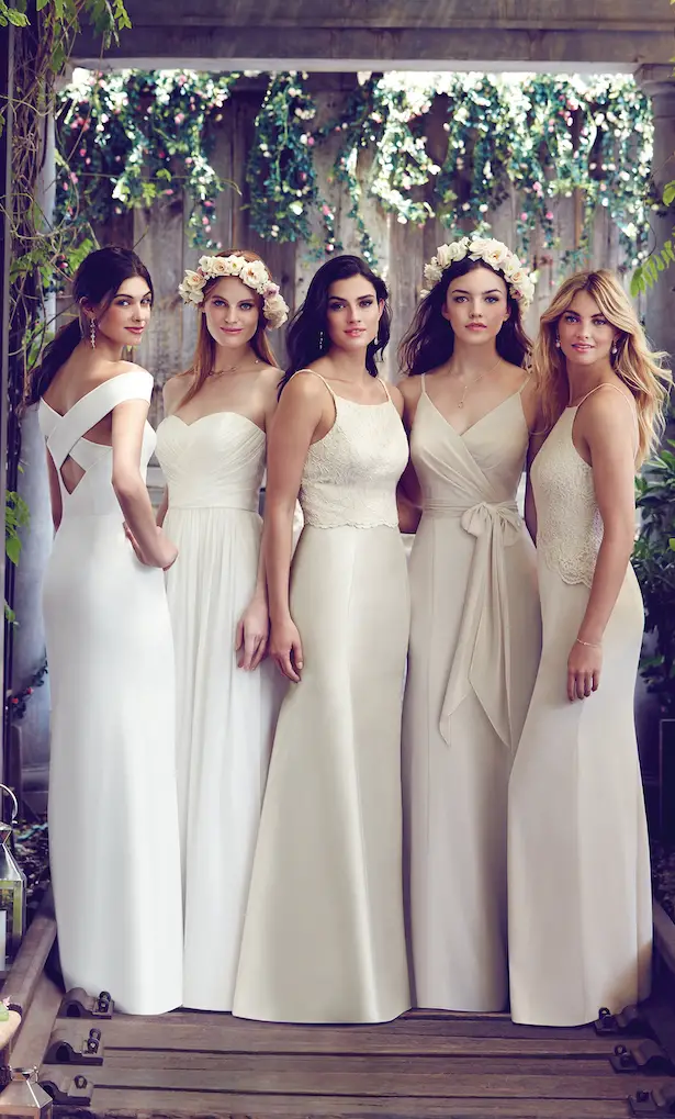 mismatched neutral bridesmaid dresses