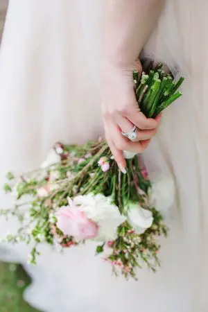 Bridal ring and pink wedding bouquet- Caroline Ross Photography