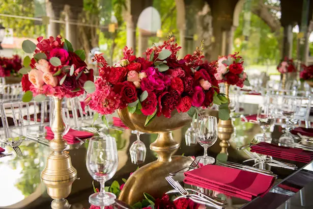 Red and gold wedding centerpiece - Cary Diaz Photography