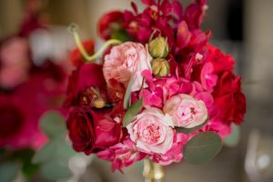 Pink and red bridal shower flowers - Cary Diaz Photography