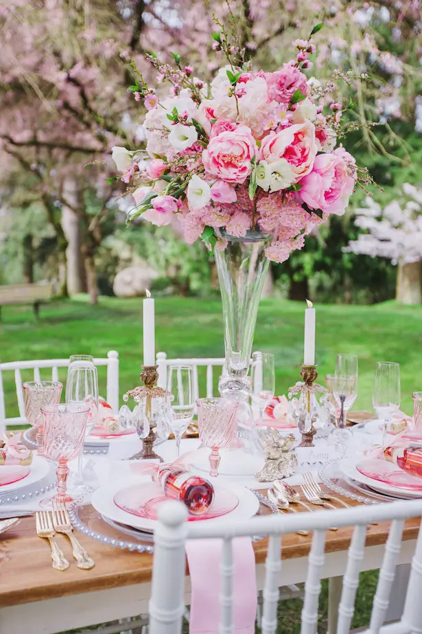 Tall pink wedding centerpiece - Caroline Ross Photography