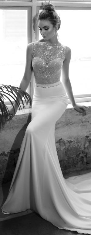 Wedding Dress by Julie Vino 2017 Romanzo Collection | Sleeveless, illusion neckline fitted bridal gown