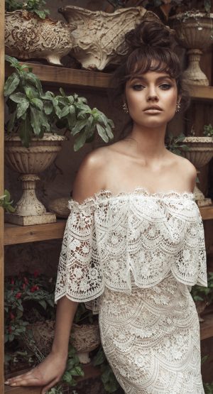 Wedding Dress by Julie Vino 2017 Romanzo Collection | Off the shoulder fitted lace bridal gown