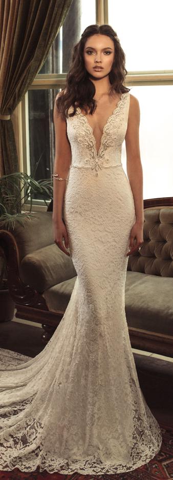 Plunging V-Neck Wedding Dress with Chiffon all-over Lace by
