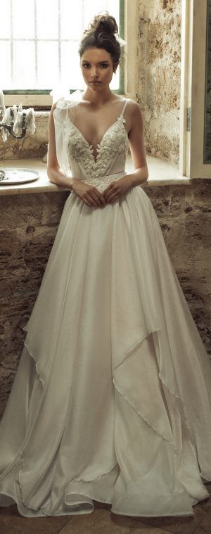 Wedding Dress by Julie Vino 2017 Romanzo Collection | Ballgown with plunging neckline
