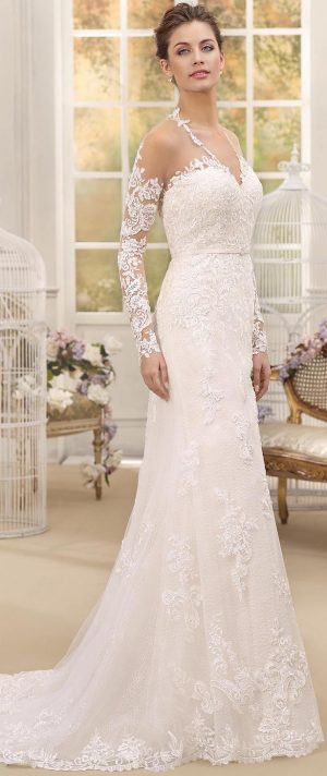 Illusion long sleeves v-neck lace a line Wedding Dress by Fara Sposa 2017 Bridal Collection