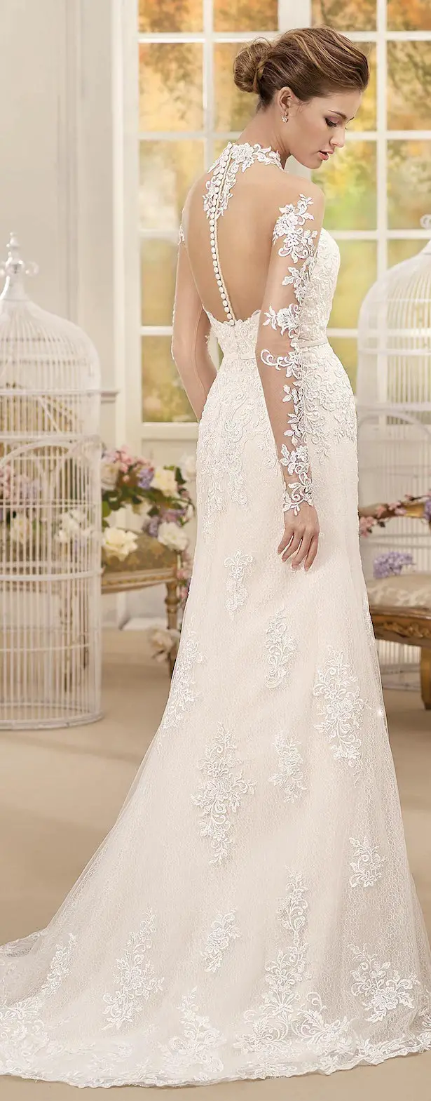 Illusion long sleeves v-neck lace a line Wedding Dress by Fara Sposa 2017 Bridal Collection