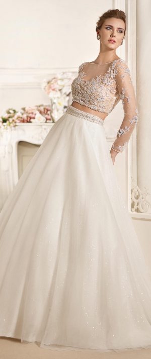 Long sleeves crop top Wedding Dress by Fara Sposa 2017 Bridal Collection