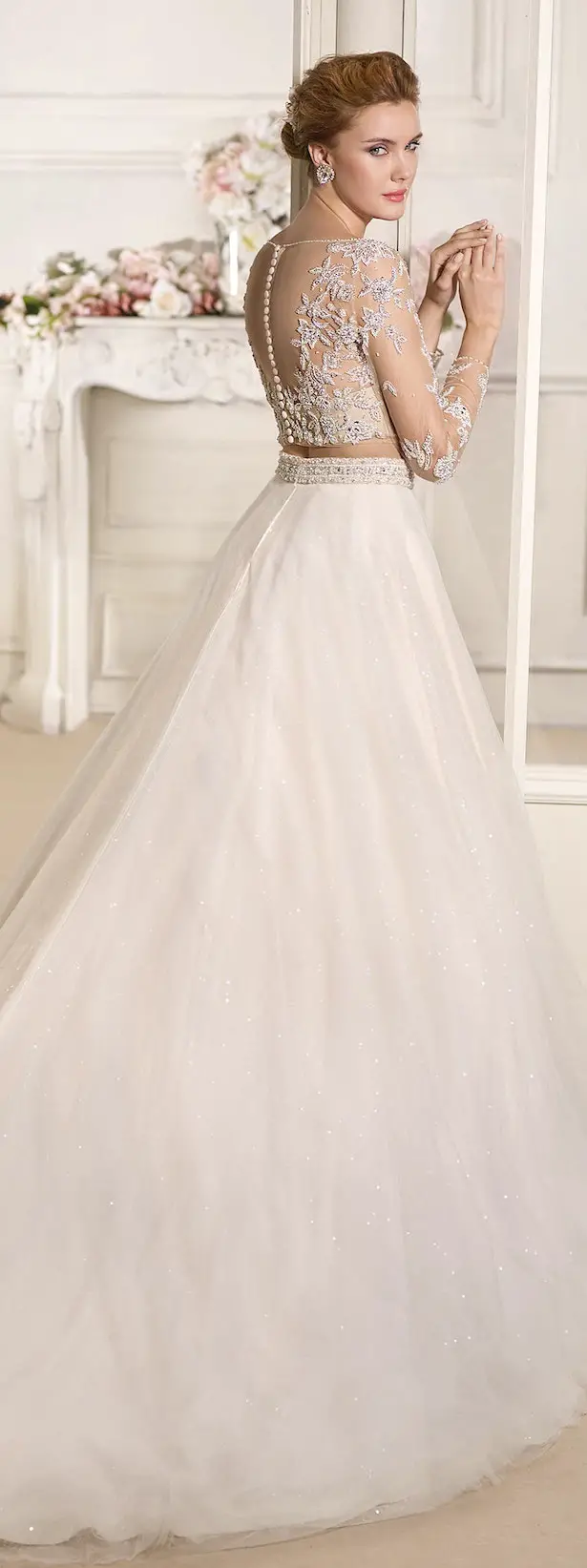 Long sleeves crop top Wedding Dress by Fara Sposa 2017 Bridal Collection