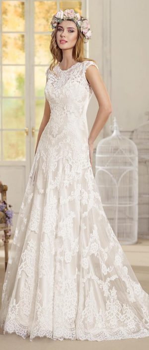 Cap sleeve Lace Wedding Dress by Fara Sposa 2017 Bridal Collection