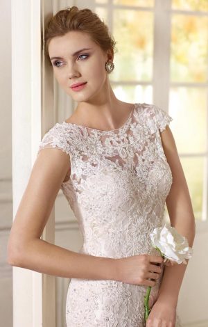Cap sleeve blush lace Wedding Dress by Fara Sposa 2017 Bridal Collection