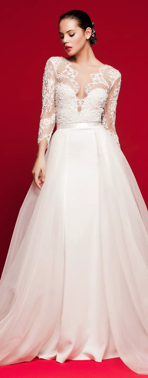 Long sleeve ball gown Wedding Dress with tulle skirt and lace top - Daalarna 2018 Love Story Bridal Collection
