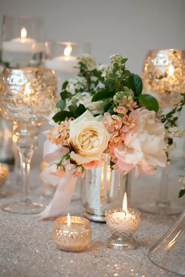 Wedding Centerpiece with Candles - Erin Johnson Photography
