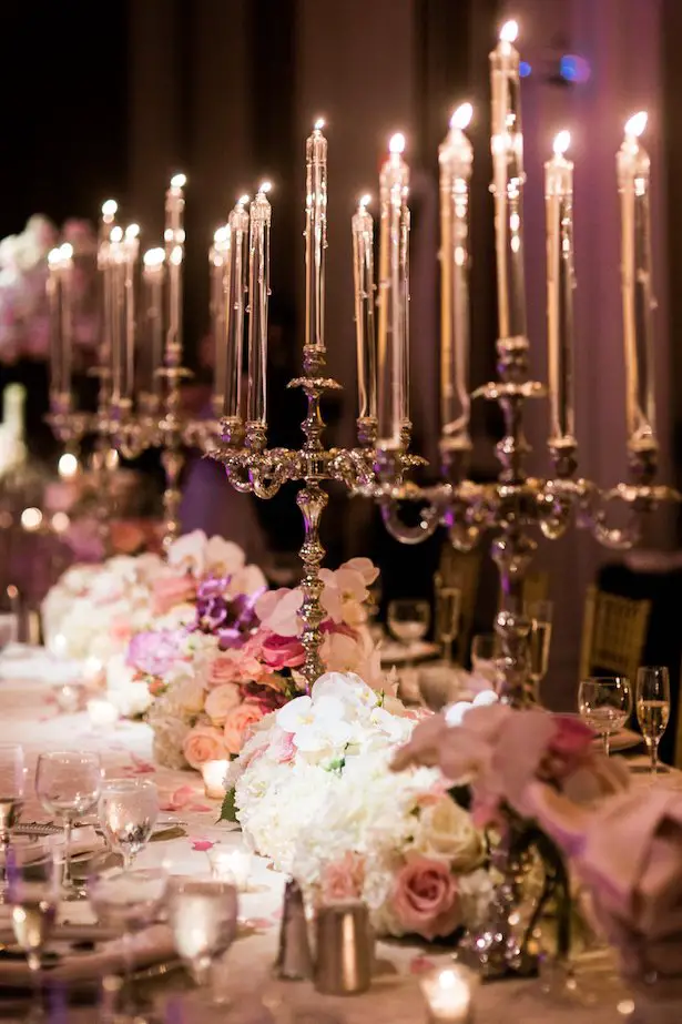 Glamorous Wedding tablescape with candlelight decor - Style and Story Photography