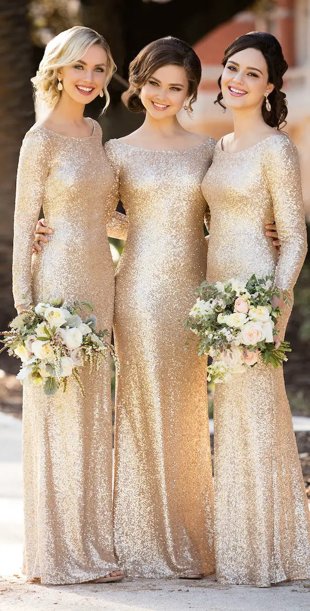 Floor Length Sequin Bridesmaid Dresses with Long Sleeves by Sorella Vita