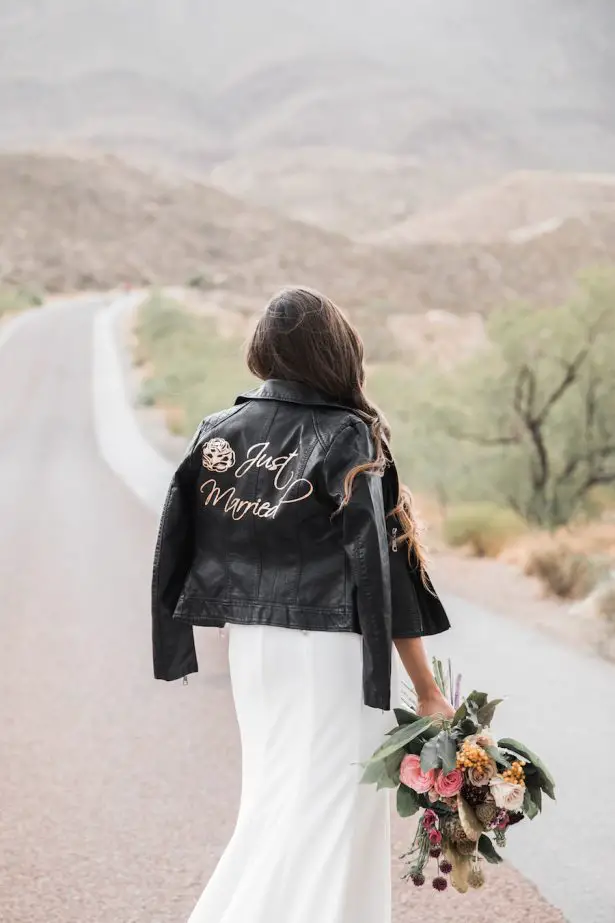 Bride wearing a leather jacket - Coffee Creative Photography