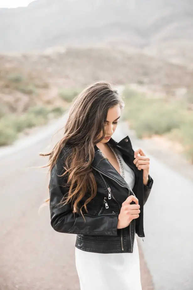 Bride wearing a leather jacket s - Coffee Creative Photography