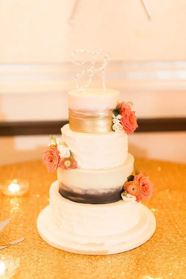 Gold and orang wedding cake - PSJ Photography