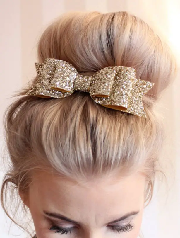 Bridal Headpiece | Oversized Large pale gold glitter fabric bow hair clip