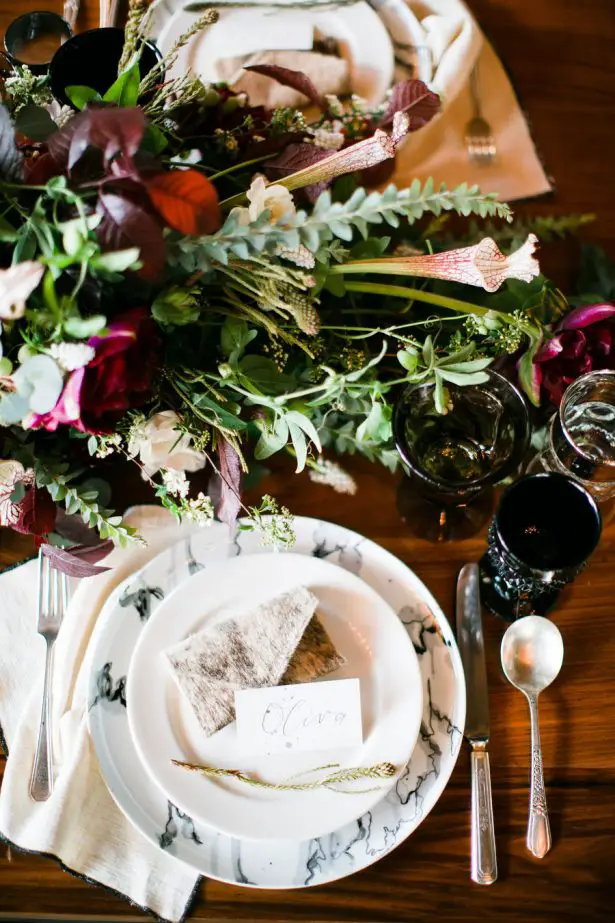 Fall Wedding Table - Wild Heart Events - Mi Belle Photography - Florals: Haute Blossoms - Calligraphy: Sophia Loves Letters - Place Card Holder: Jackson & Hyde - Venue: Santa Barbara Wine Collective