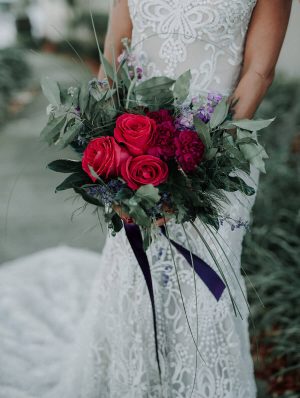 red and green wedding bouquet - Lindsey Morgan Photography