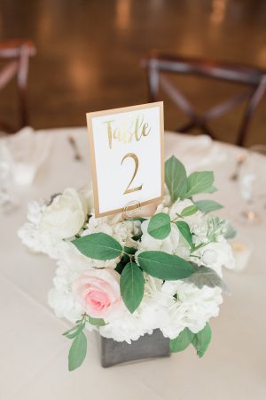 Classic Wedding Centerpiece with gold table number - Alicia Lacey Photography