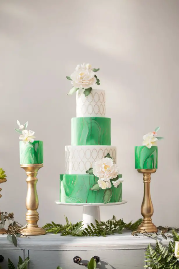 Marble Wedding Cake Greenery - Tom Wang Photography