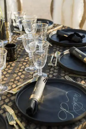 Black and Gold Wedding Plate Setting - Love and You Photography