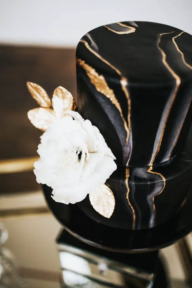 Black and Gold Wedding Cake - Sparrow and Gold Photography