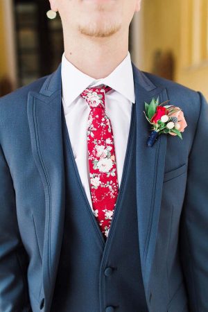 Blue groom suite with floral tie - Harmony Lynn Photography